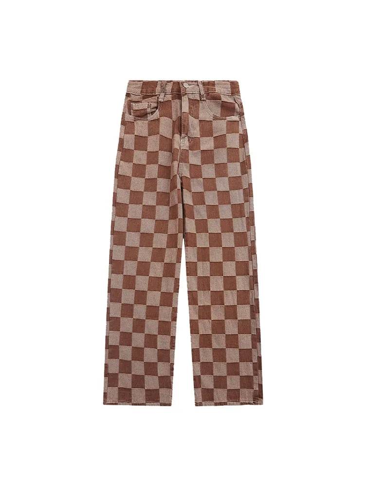 znbbw Women's Casual Vintage Plaid Wide Leg High Waist Jeans Pants 2023 Spring Hip Hop Streetwear Loose Straight Denim Trousers - Image 4