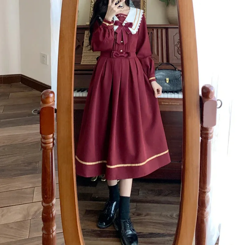 Znbbw Autumn Dresses Oversized Sweet Preppy Style Long Sleeve Bow Decoration Vestidos All Match Elegant 2024 New Women Clothing - Image 3