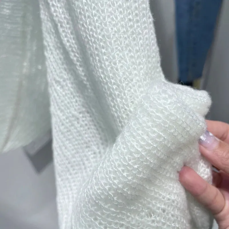 Znbbw Women Spring Summer Soft Sweaters Cardigans Lady Solid Shawl Female Long Puff Sleeve Short Knitted Coat - Image 4