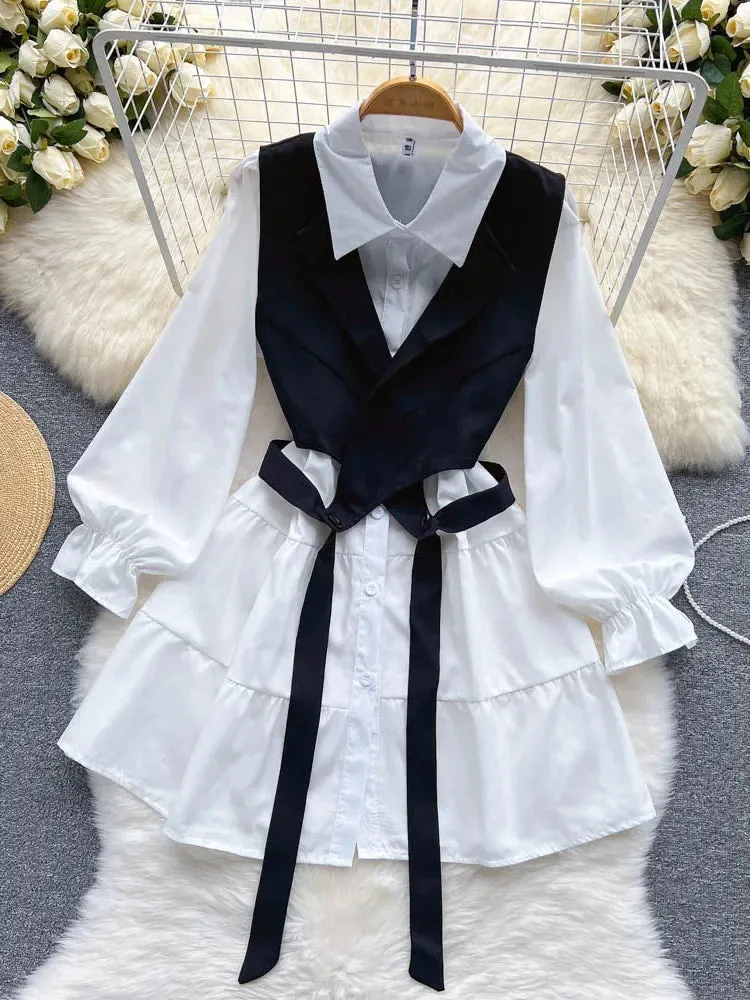 Znbbw Autumnt New Fashion Casual Suit Female Korean Loose White Shirt Short Vest Slim Girl Two-piece Set Tops Y016 - Image 3