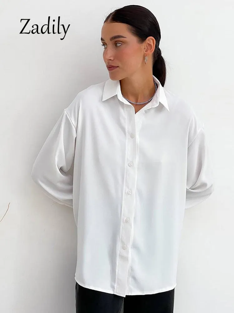 znbbw 2023 Spring Minimalist Full Sleeve Women White Shirt Oversize Button Up Woman Tunic Blouse Work Female Clothing Tops - Image 7