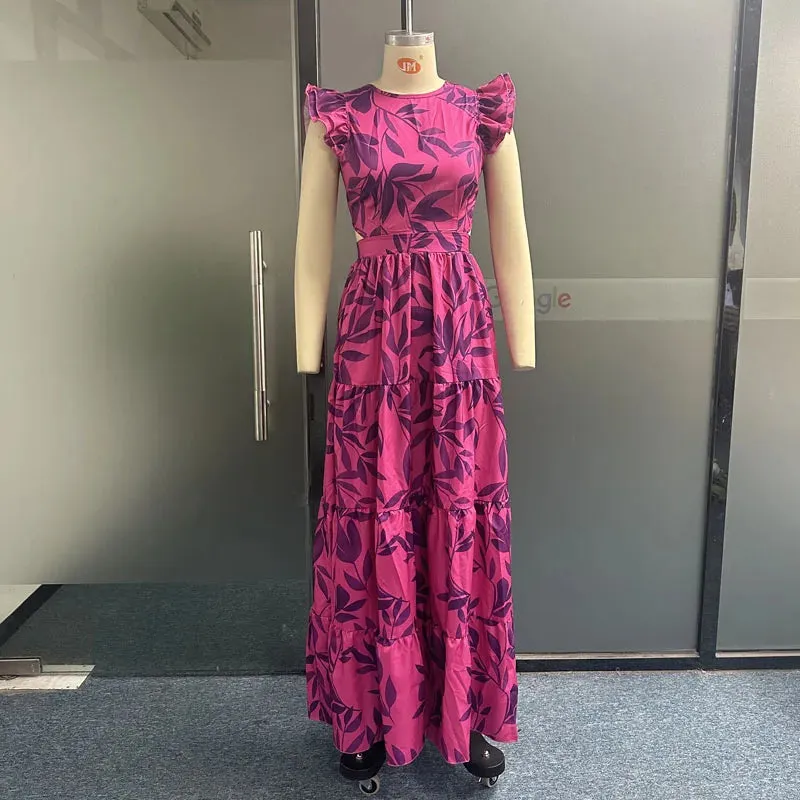 Znbbw Women Maxi Dress Summer Fashion Casual Print Sleeveless Round Neck Cutout Nipped Waist Party Dresses High Streetwear - Image 6