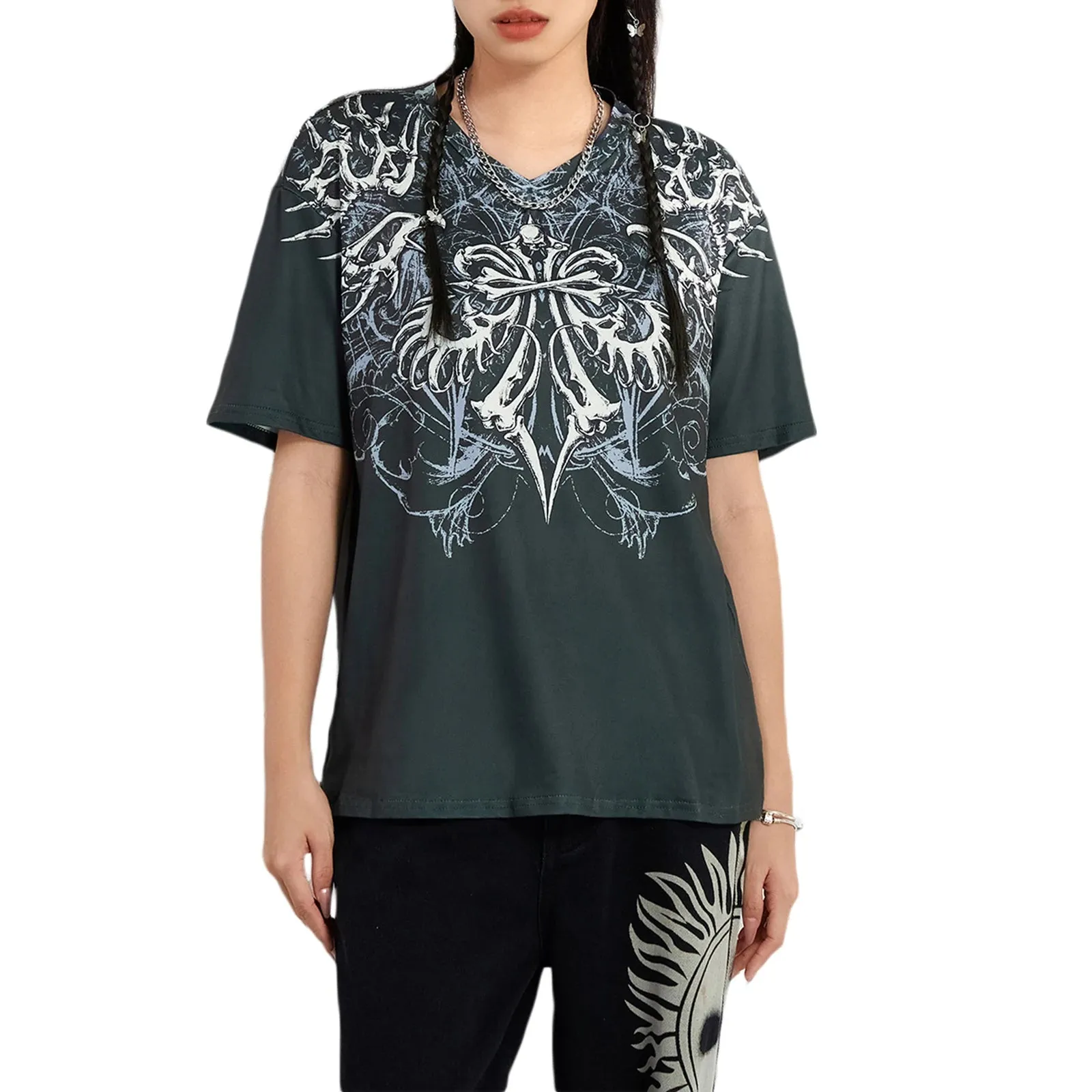 Znbbw Women y2k Fairy Grunge Retro Short Sleeve Crop Tops Graphic Print O-neck Harajuku 2000s Aesthetic T Shirts Kawaii Streetwear - Image 7