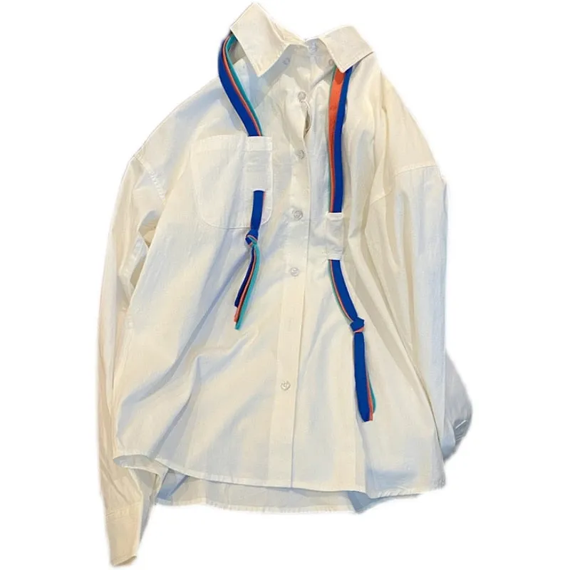 znbbw Autumn Fashion Blouses For Ladies Color Woven Belt Design Women Chiffon T-Shirts Fashion Chic Loose All-match Shirts - Image 4