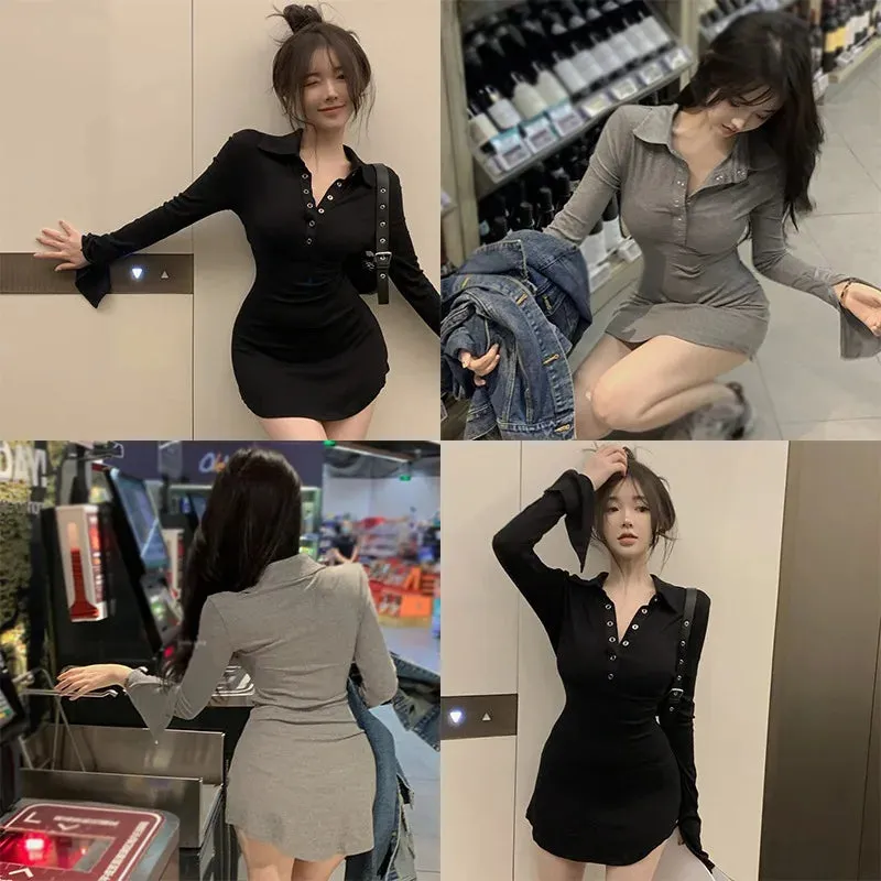 Znbbw Women's Dress Korean Version Slim Sexy Casual Long Sleeved Buttocks Wrapped Dress - Image 6