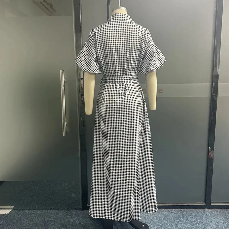 Znbbw Women Maxi Dress Summer Fashion Casual Lapel Puff Sleeve Lace Up Nipped Waist Print Beach Holiday Dresses High Streetwear - Image 5