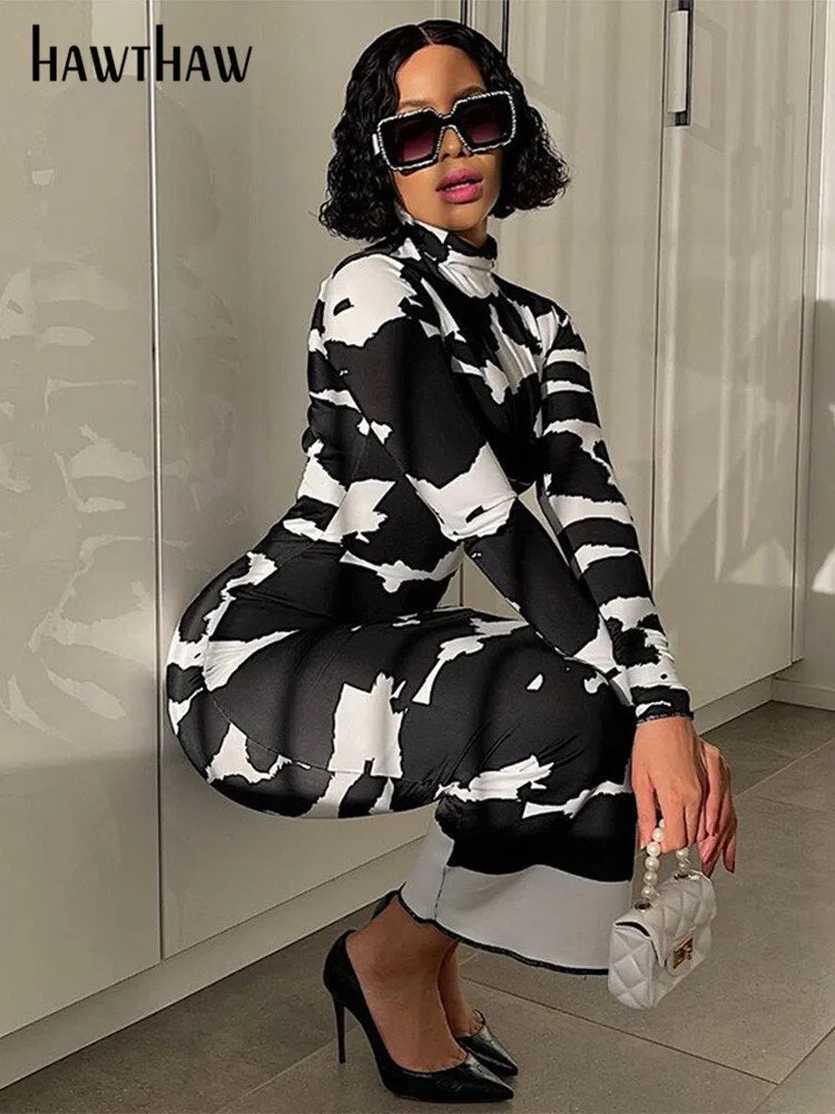 Znbbw Women Fashion Autumn Long Sleeve Printed Bodycon Pencil Long Dress Streetwear 2023 Fall Clothes Wholesale Items - Image 3