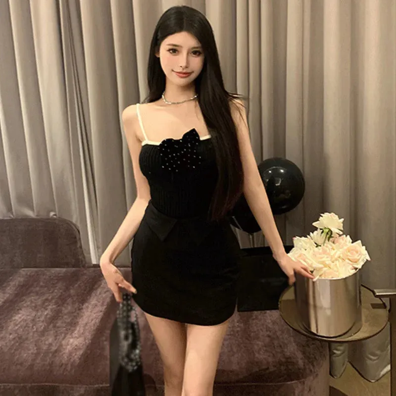 Znbbw Women's Korean version Slim fitting, Sexy and Sweet Knitted Tank Top Bow Strap - Image 7