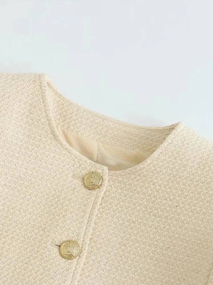 Znbbw 2023 Fashion Women Single Breasted Tweed Blazer Coat Female Vintage Female Long Sleeve Blazers Jacket Outerwear Outfit - Image 3