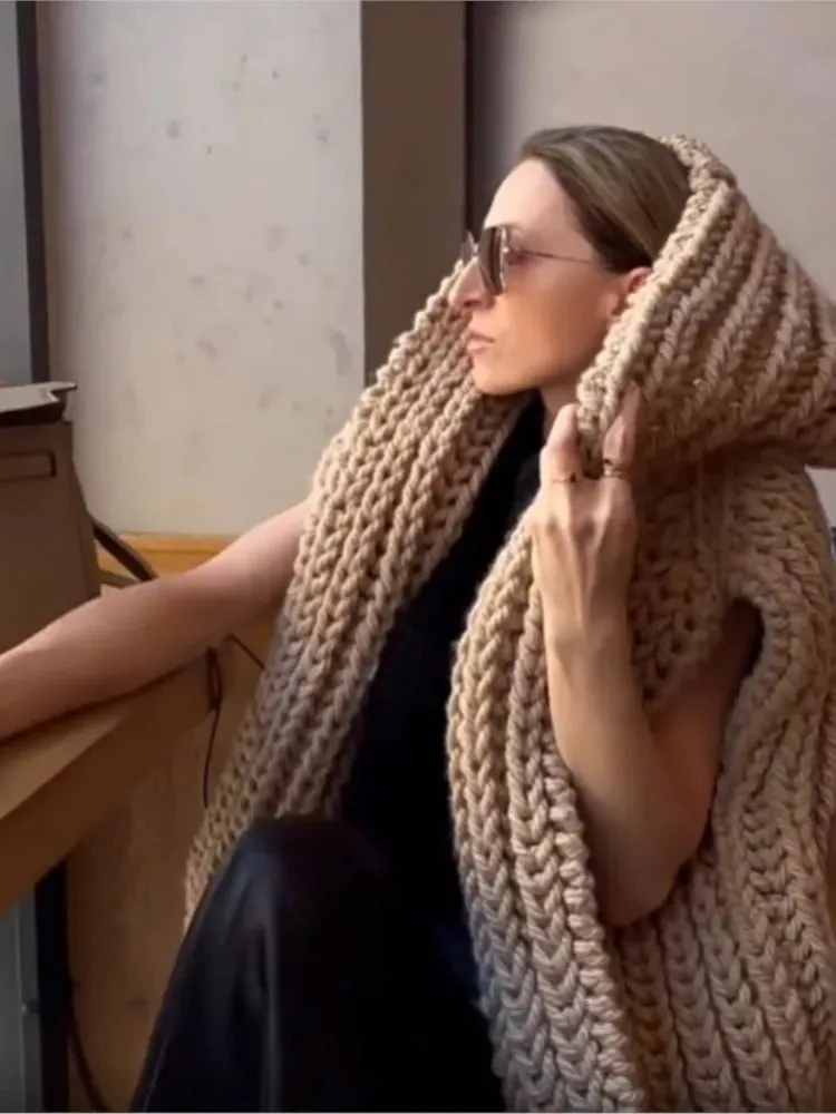 Znbbw Women Fashion Solid Hooded Sweater Vest Elegant Sleeveless Loose Knitting Cardigan 2023 Autumn Office Ladies Commute Streetwear - Image 2