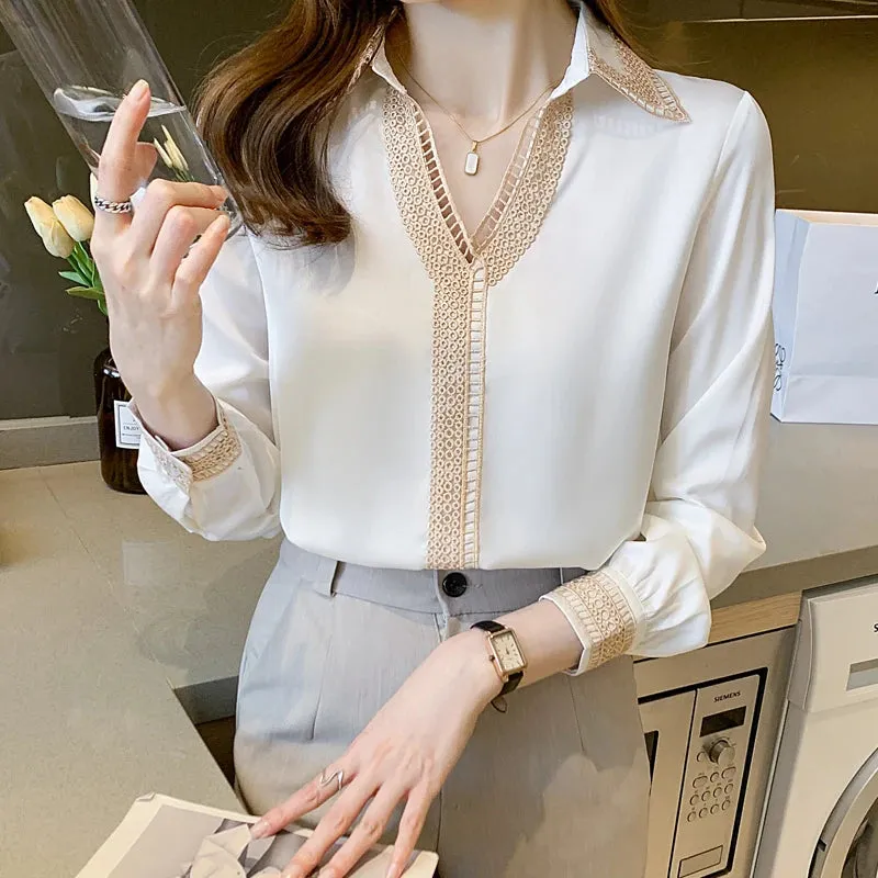 Znbbw Women Long Sleeve White Blouse Shirt Tops Women V-Neck Chiffon Blouse Women Blusas Mujer De Moda 2023 Blouses Femme E685 - Image 4