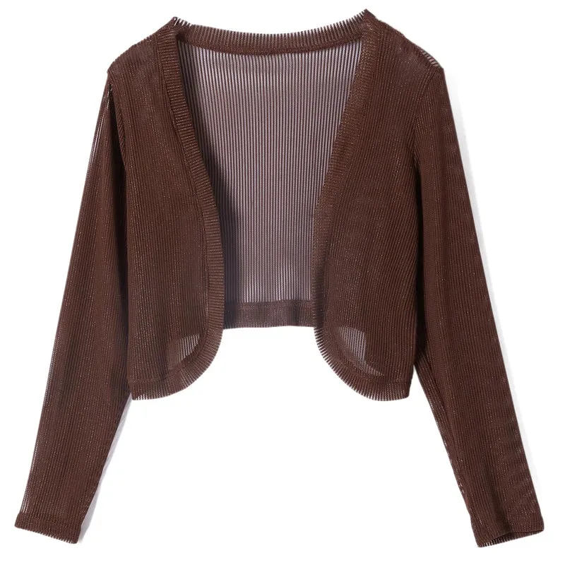 Znbbw Women Thin Mesh Cardigans Lady Summer Transparent Shawl Female Long Sleeve Short Coat Outwear - Image 6