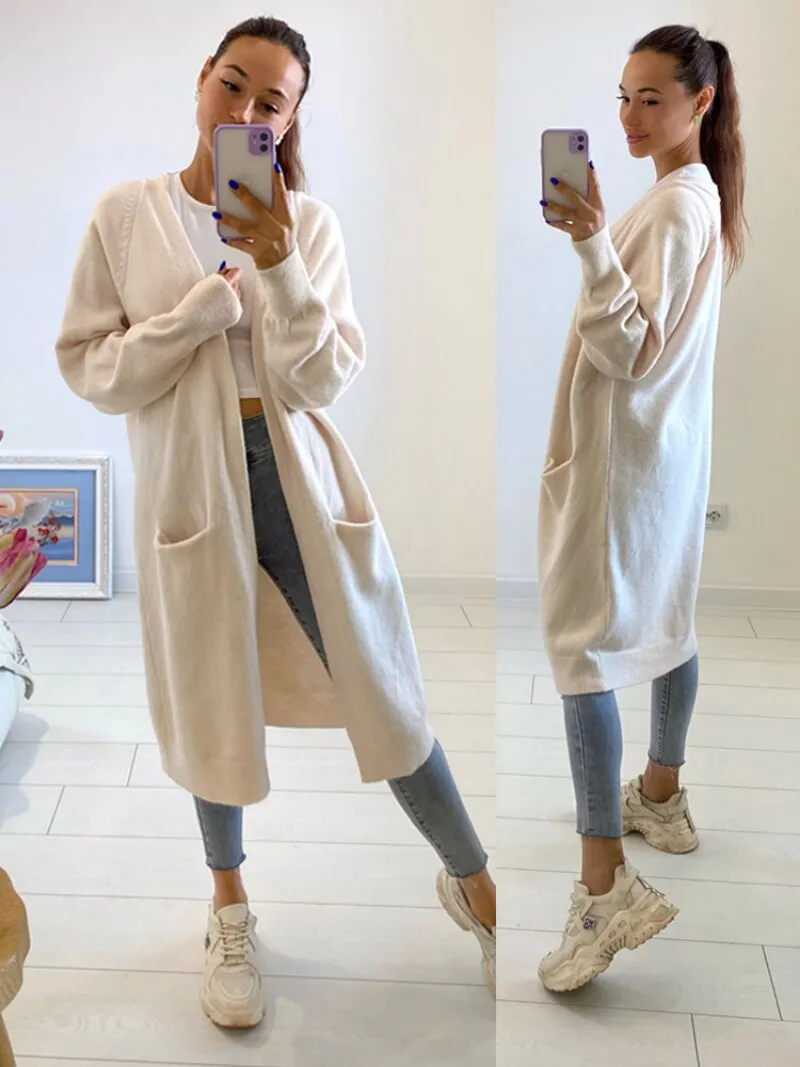 znbbw Women Solid Color Loose Thick Warm Sweater Cardigan Pocket Ladies Spring Autumn V Neck Knitted Coat Female Casual Tops - Image 11