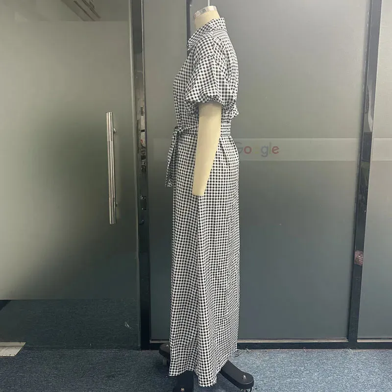 Znbbw Women Maxi Dress Summer Fashion Casual Lapel Puff Sleeve Lace Up Nipped Waist Print Beach Holiday Dresses High Streetwear - Image 4