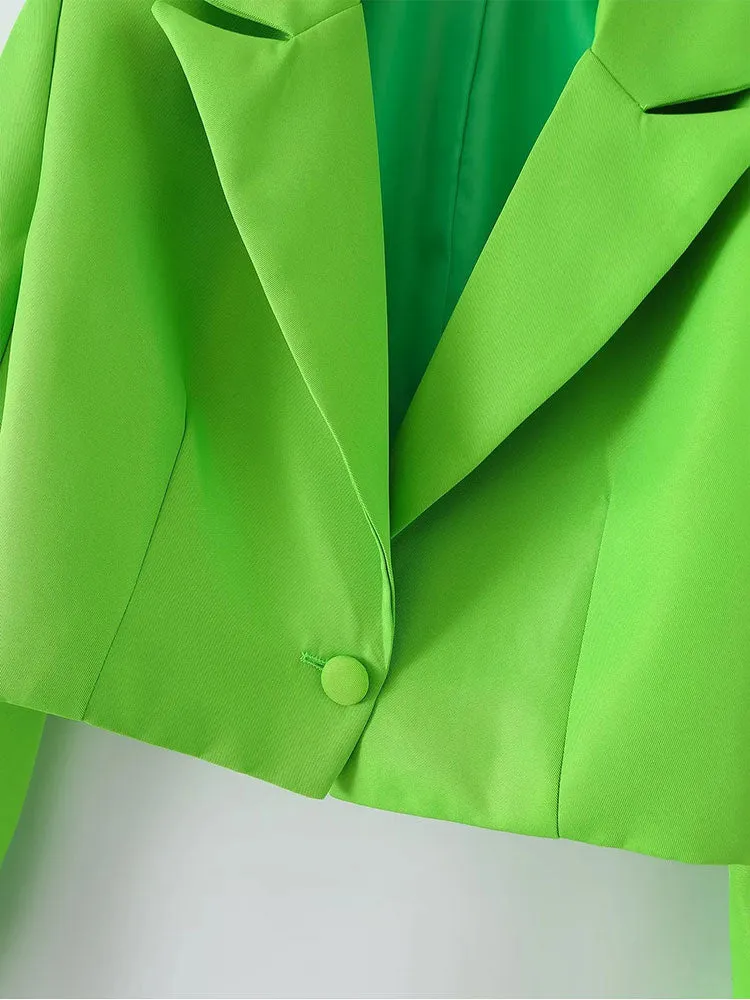 Znbbw Women Fashion Solid Single Button Cropped Blazer Vintage Long Sleeves Notched Neck Female Office Lady Outfits - Image 5