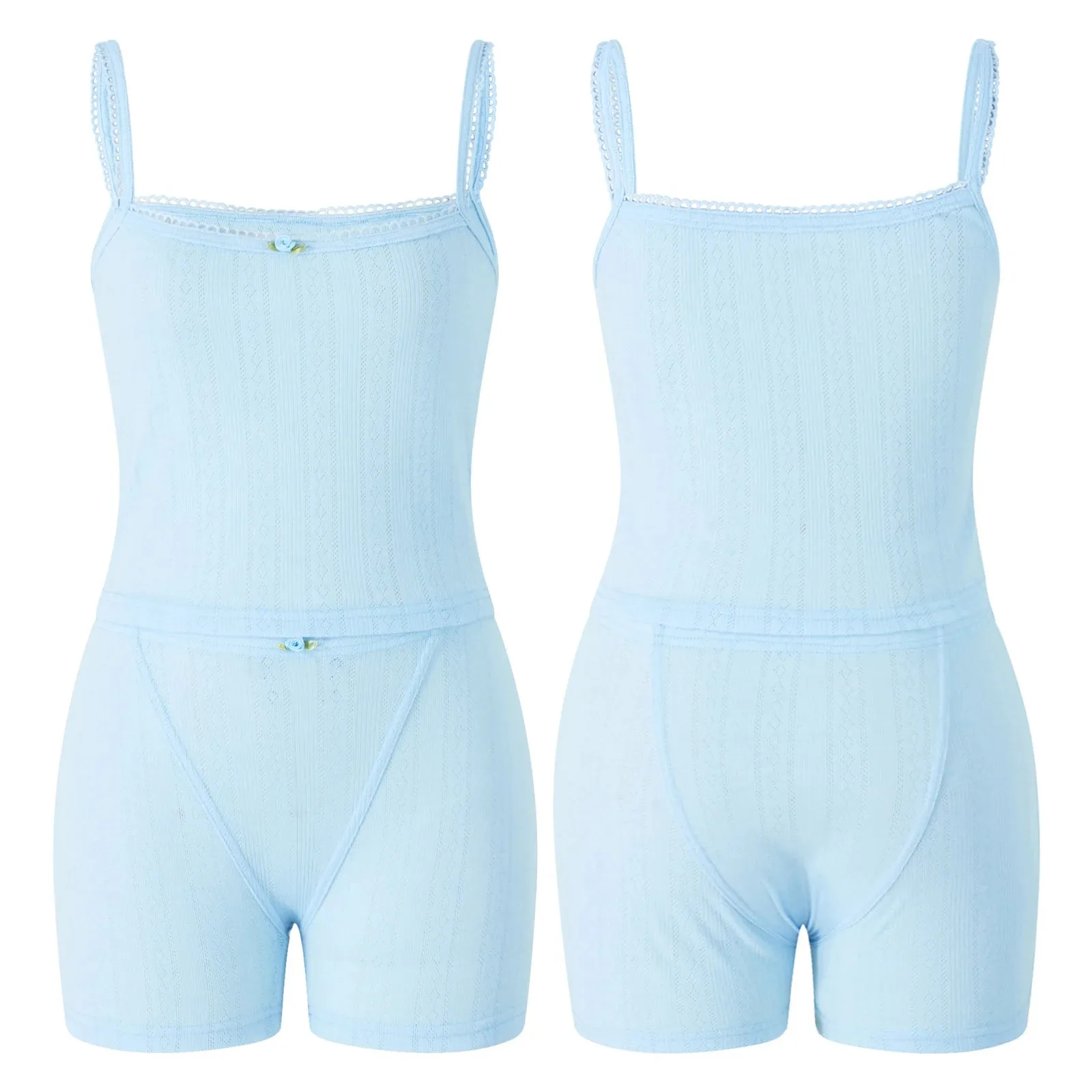 Znbbw Women Sweet 2 Piece Outfits Set y2k Grunge Fairycore Lace Trim Heart Sleeveless Spaghetti Strap Shorts Sets Summer - Image 5