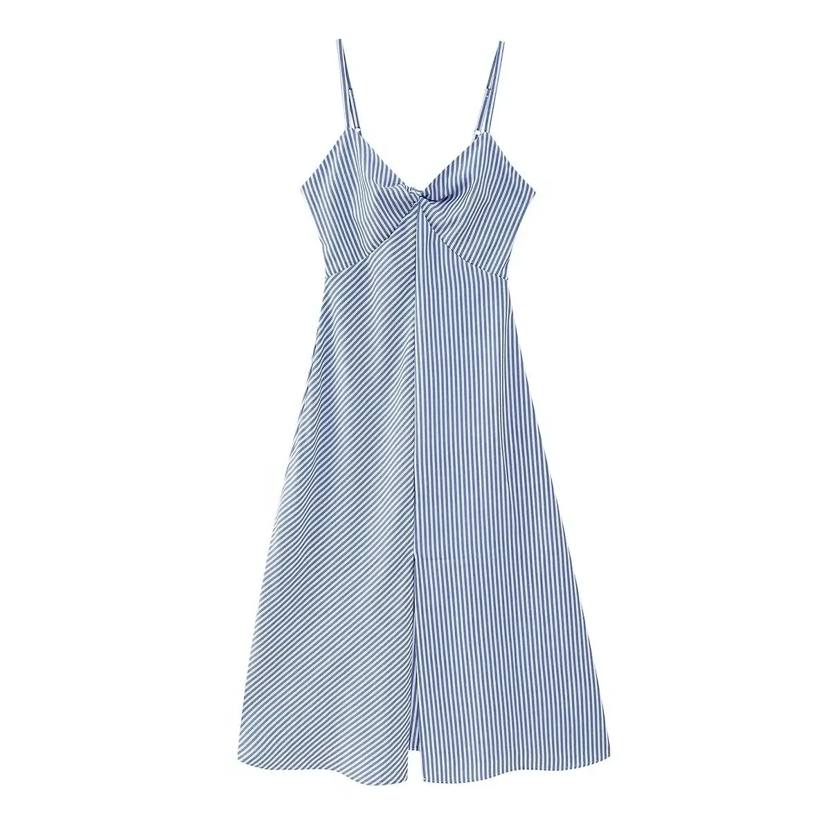 Znbbw Back Zip Blue Striped Casual Women Summer Dress Vestidos 2024 Spaghetti Strap Sleeveless Midi Long Dress Robe Sundress - Image 7