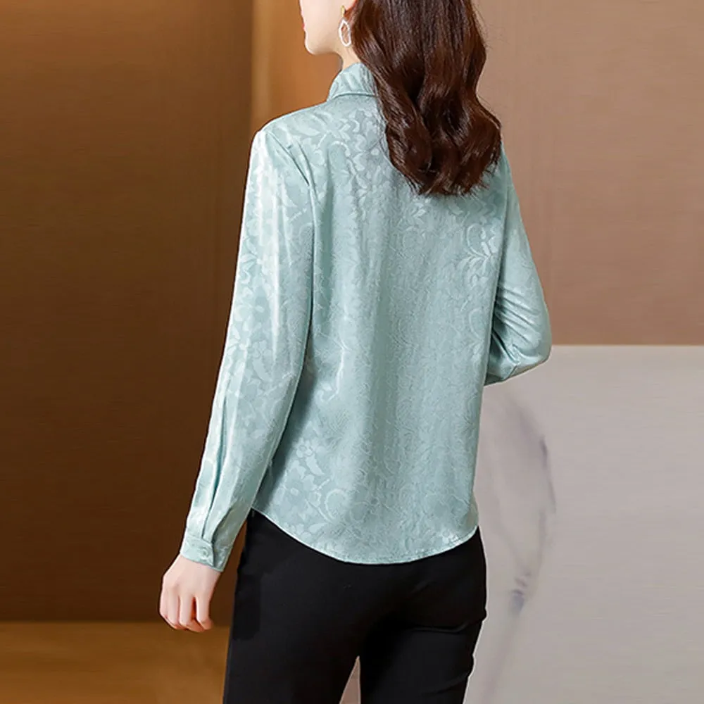 Znbbw Women Shirts And Blouses Fashion Chic Jacquard Blouse Elegant Office Lady OL Soft Draped Satin Shirt Casual Basic Tops Women - Image 5