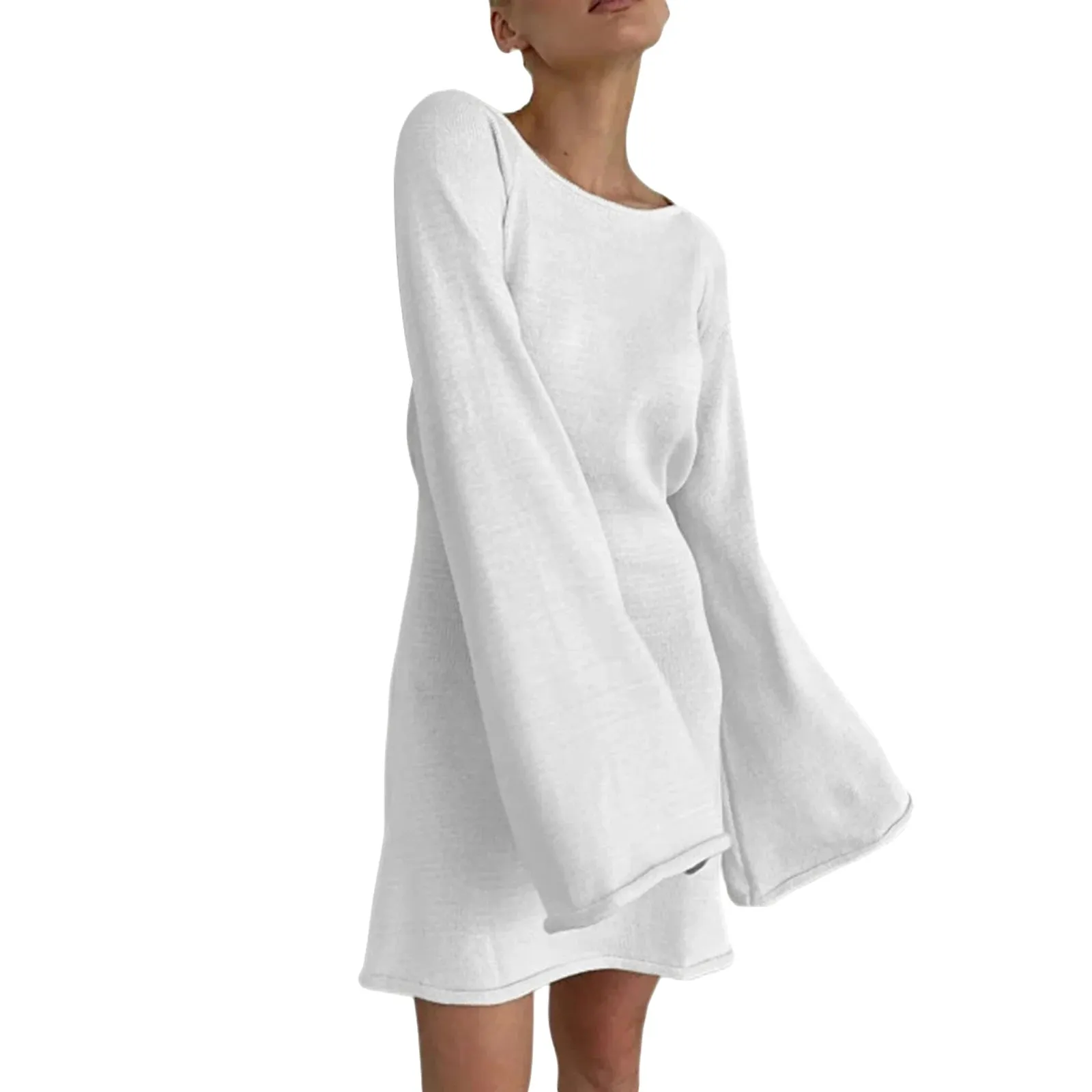 Znbbw Women Knitted Dress Casual Solid Color Backless Long Sleeve Mini Party Dress for Beach Cocktail Club Streetwear - Image 5