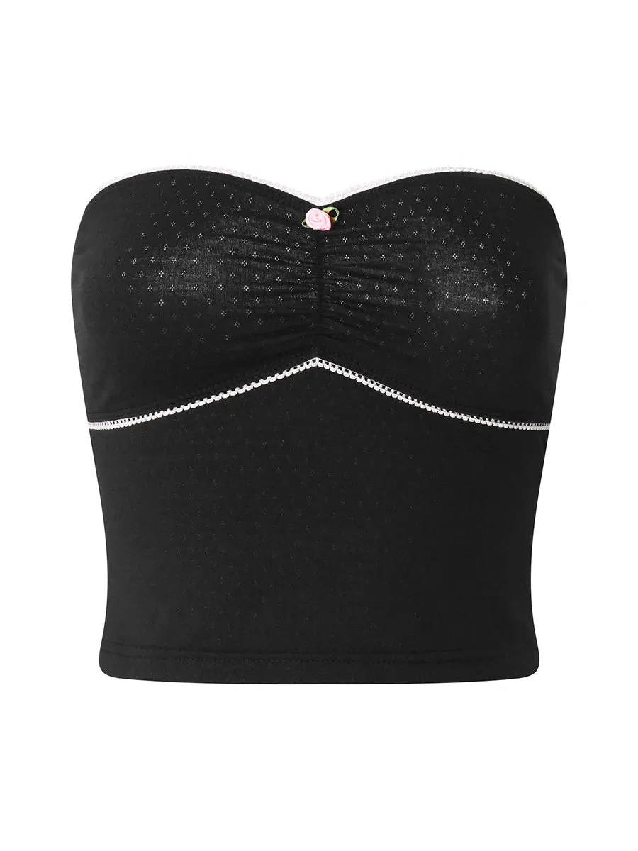 Znbbw Women Strapless Lace Flower Trim Tube Top Backless Off Shoulder Patchwork Slim Fitted Crop Top Cami Tops Bandeau Streetwear - Image 3