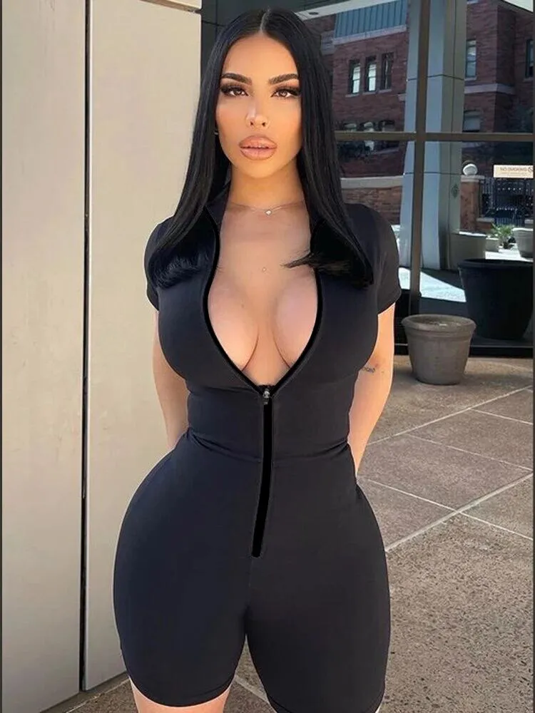 Znbbw Sculpting Playsuit Women Sexy Short Sleeve Waist Corset Rompers Jumpsuits Femme Zip Body-Shaping One Piece Outfits - Image 2