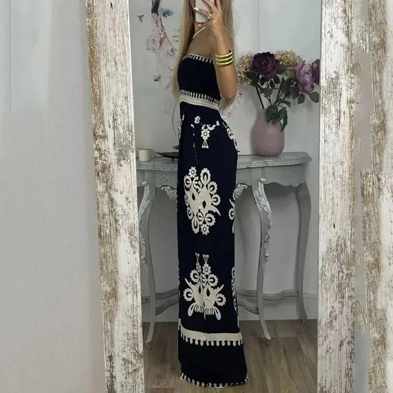 Znbbw Women Jumpsuit Fashion Sexy Print Sleeveless Nipped Waist Loose With Pockets Wide Legs Pants Romper High Streetwear - Image 2