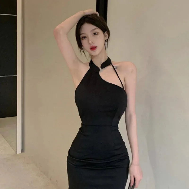 Znbbw Women's Dress Korean Version Dress Irregular Collar Solid Color Hanging Neck Sexy Dress - Image 7