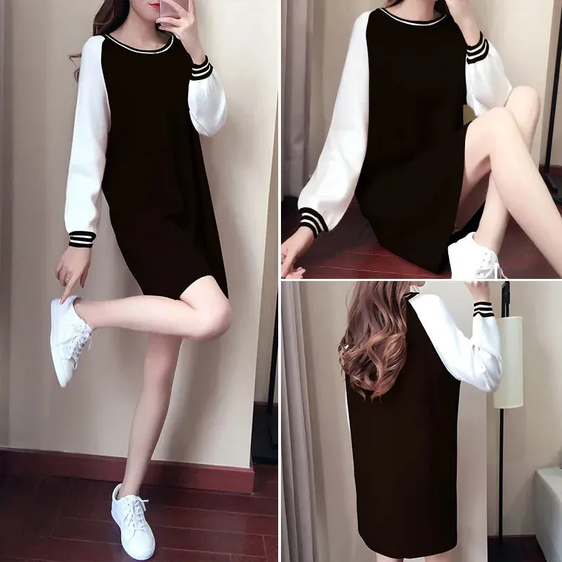 Znbbw Women Loose Solid Color A Line Dress Full Sleeves Casual Slim Fit Party Dress - Image 2