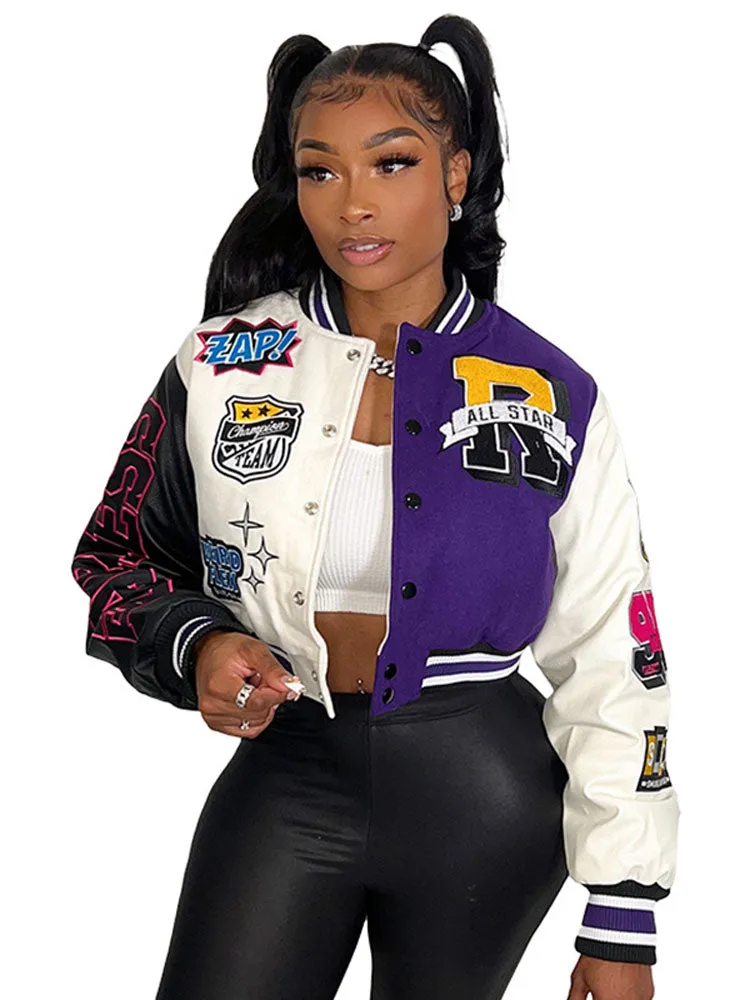 Znbbw Women Splicing Color Contrast Short Jackets Female Y2K Single Breasted Baseball Coat Cropped 2023 Spring Streetwear Jackets - Image 2
