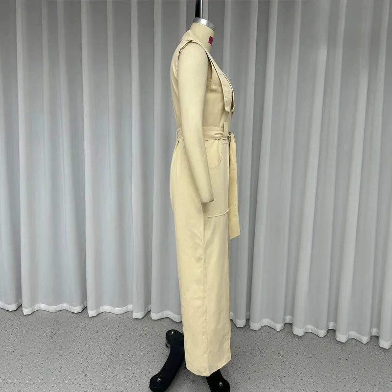 Znbbw Women Jumpsuits Autumn Fashion Casual V Neck Sleeveless Solid Nipped Waist Lace Up Long Pants Rompers High Streetwear - Image 5