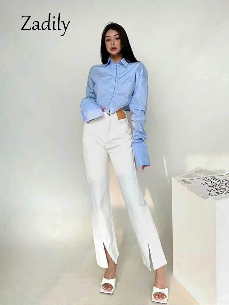 znbbw 2023 Spring Korean Style Long Sleeve White Shirt Women Sexy Button Ladies Crop Tops Blouse Street New In Female Clothing - Image 7