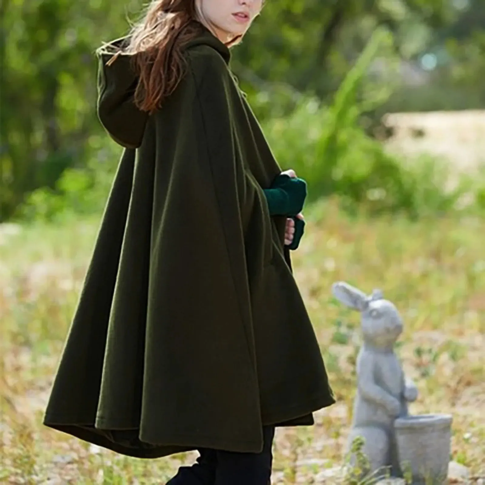 Znbbw Women Hooded Medium Cape Winter Vintage Overcoat Fashion Button Cloak Woolen Coat Womens Fall Jackets And Coats for Work - Image 12