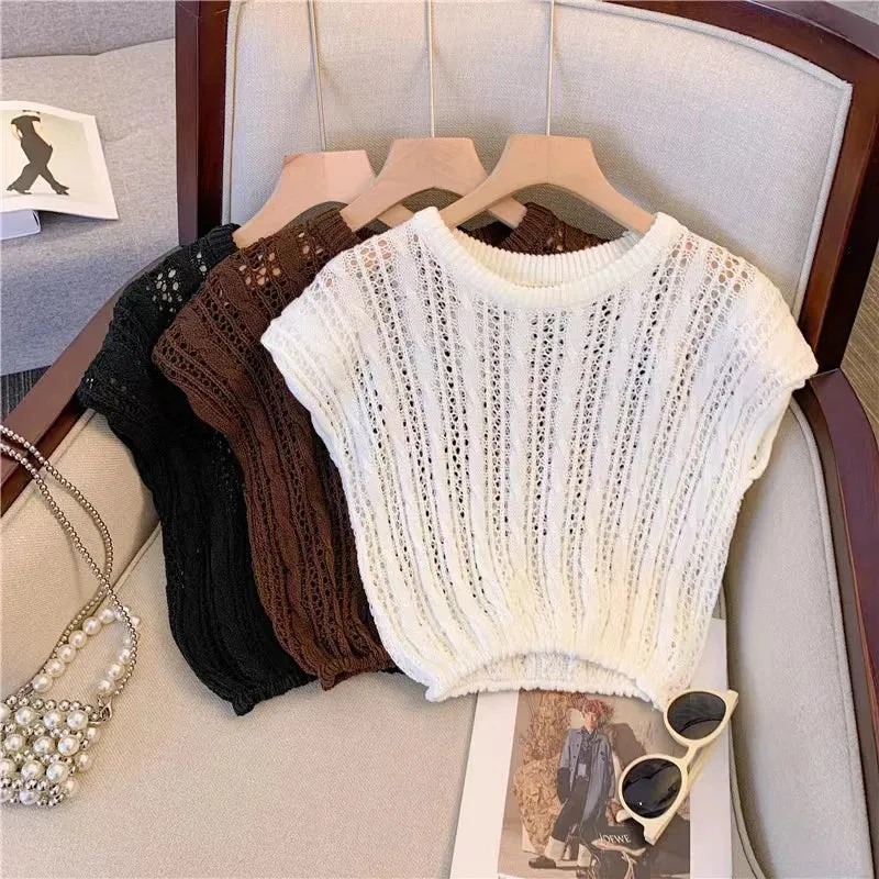 Znbbw Women Hollow Out Sexy Camis Korean Fashion Design Knitted Sleeveless Tops Casual Female All Match Tanks Summer New