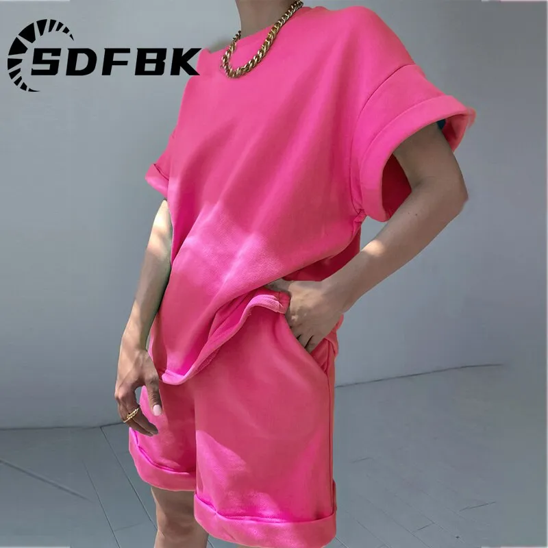 Znbbw Women Tracksuit Summer Cotton Shorts with T-shirt Casual Two Piece Sets Loose Pants Suits Top Woman Elastic Waist Shorts Outfits - Image 2