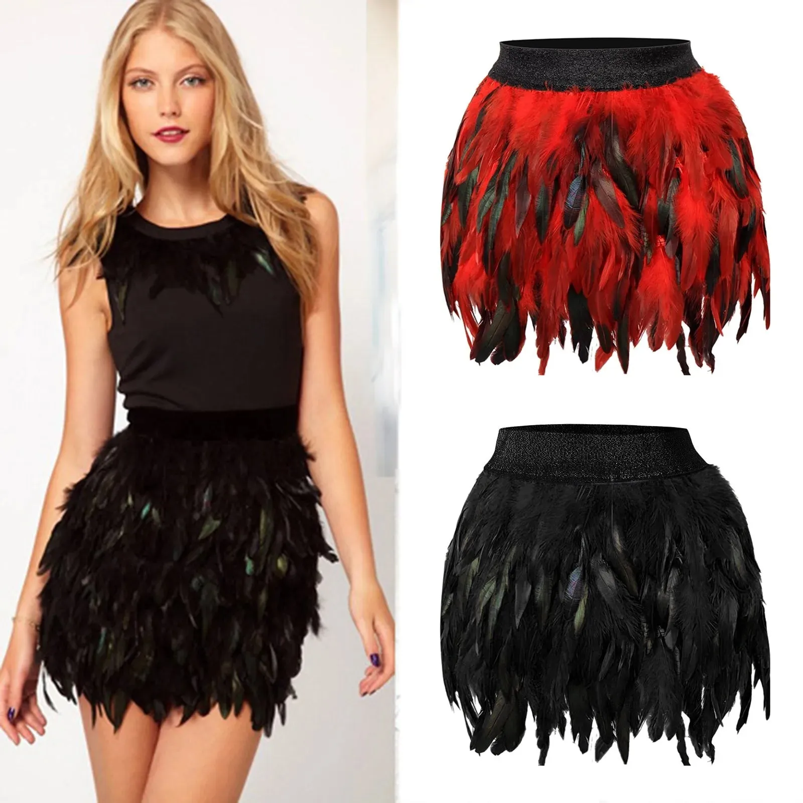 Znbbw Women'S European And American Carnival Stage Performance Clothing Feather Half Body Skirt Short Skirt Chiffon Skirts for Women