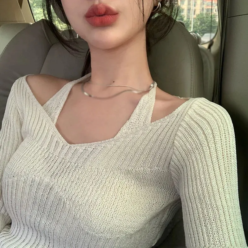 Znbbw Womens Knit Sweater Long Sleeve Off Shoulder Halter Neck Tops Sexy Pullover Casual Loose Blouse Jumper Sweaters - Image 3