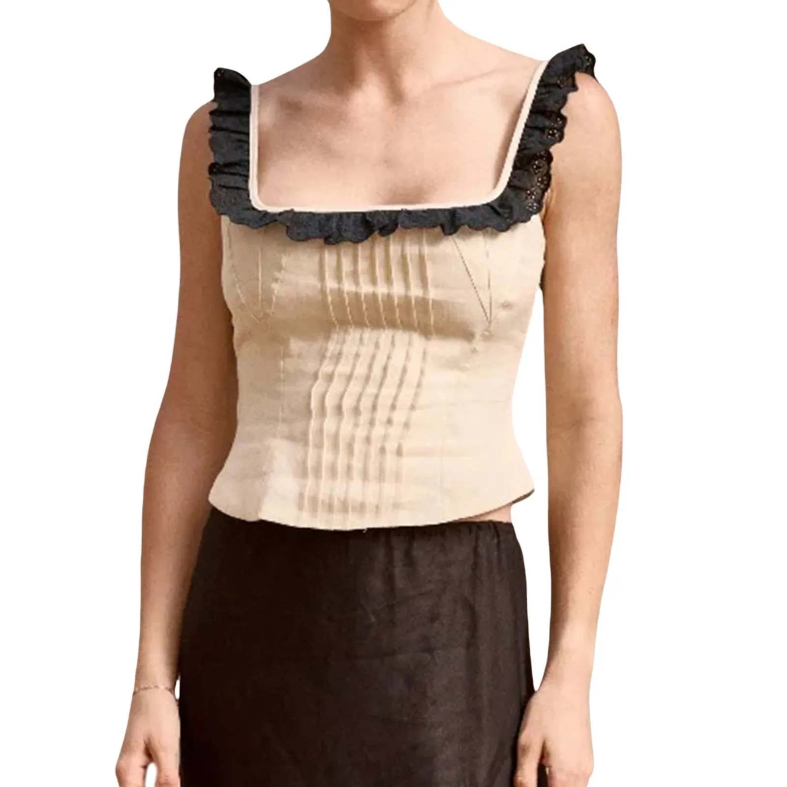 Znbbw Women Sexy Open Back Tight Vest Sleeveless Ruffle Strap Boat Neck Tie Up Backless Bandage Crop Tank Top Going Out Tops - Image 7