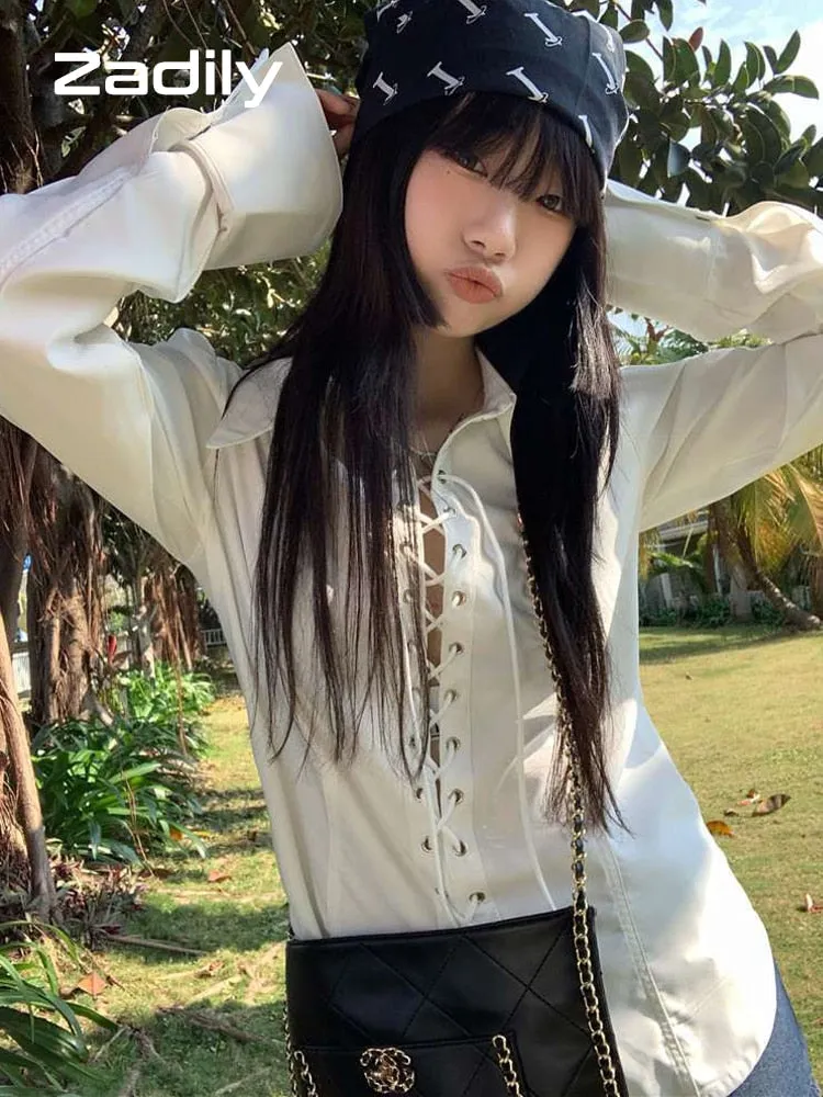 znbbw 2023 Summer Gothic shirt Long Sleeve Oversize White Shirt Women Punk Corn Eye Za Blouse New Female Blouse Tunic Clothing - Image 7