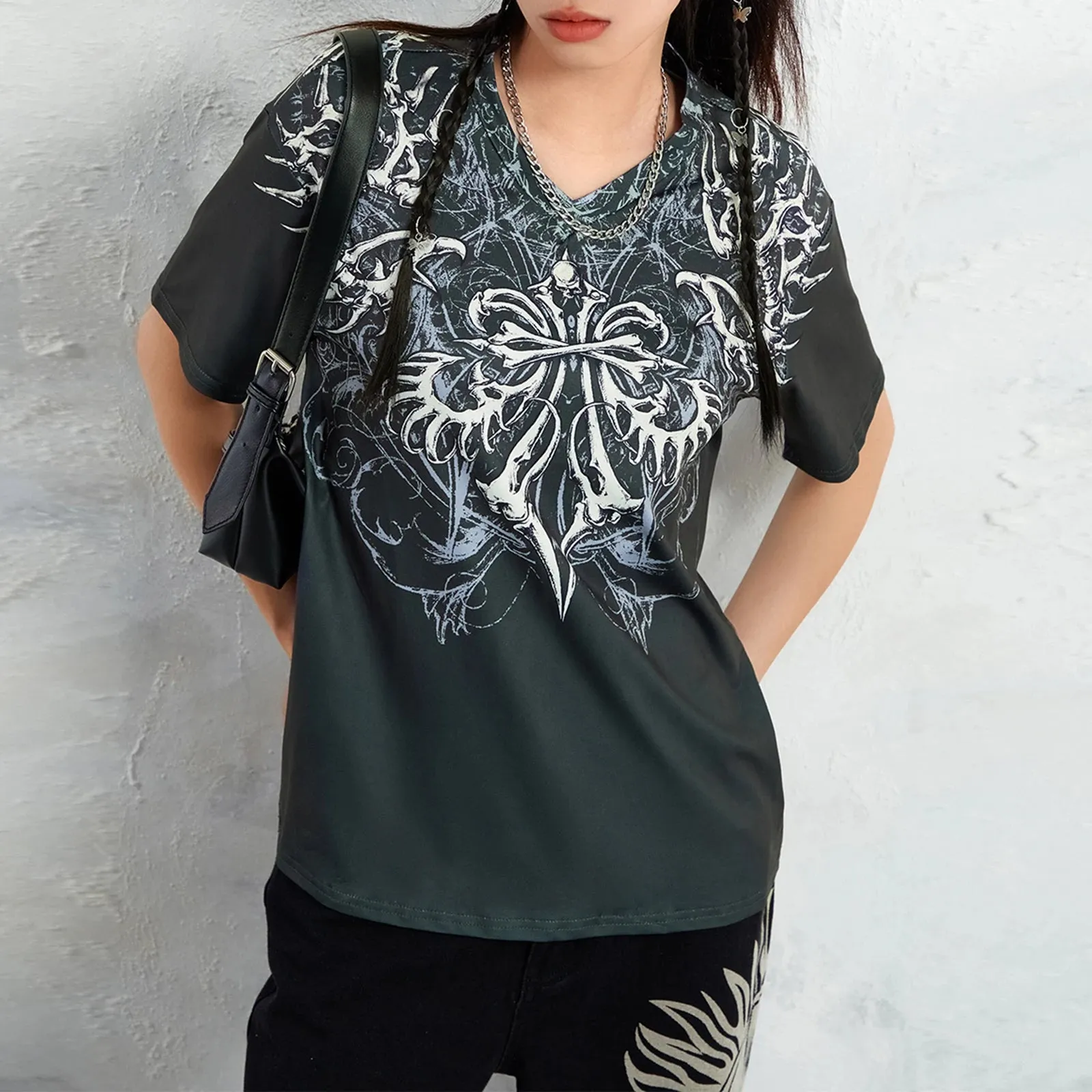 Znbbw Women y2k Fairy Grunge Retro Short Sleeve Crop Tops Graphic Print O-neck Harajuku 2000s Aesthetic T Shirts Kawaii Streetwear - Image 4