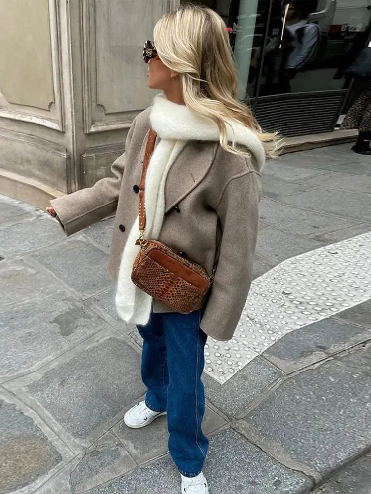 Znbbw Women's Stand Collar Double Breasted Jacket Fashion Casual Solid Long Sleeve Overcoat 2023 Autumn/Winter Warm Streetwear - Image 2