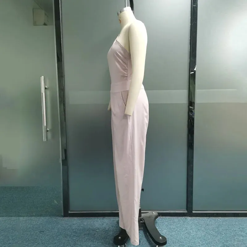 Znbbw Women Jumpsuit Fashion One Shoulder Sleeveless Nipped Waist Loose With Pockets Wide Legs Pants Romper High Streetwear - Image 6