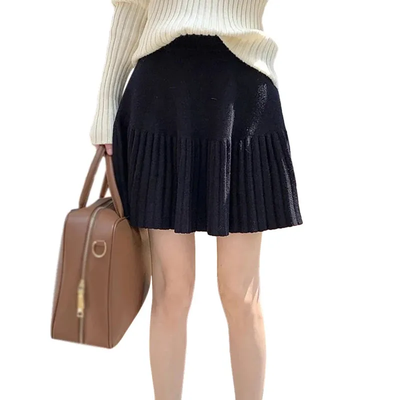 Znbbw A Line Pleated Skirt Autumn Winter Solid Colour Women's Skirt Korean Version Sweet Casual High Waist - Image 5