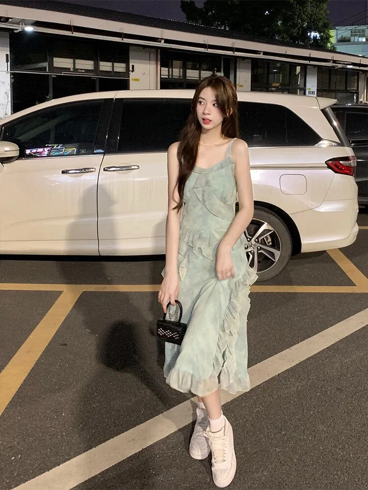 znbbw Women Summer Fairycore Backless V-Neck Asymmetrical Lady Suspender Dresses Vestido 2023 French Elegant Party Female Dress - Image 5