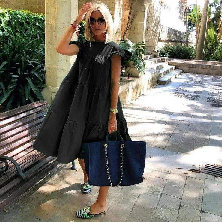 Znbbw Women's Summer Ruff Sundress Elegant Casual Party Beach Vintage Swing Midi Dress 2023 Solid Bohemian Oversized Vestidos Robe - Image 4