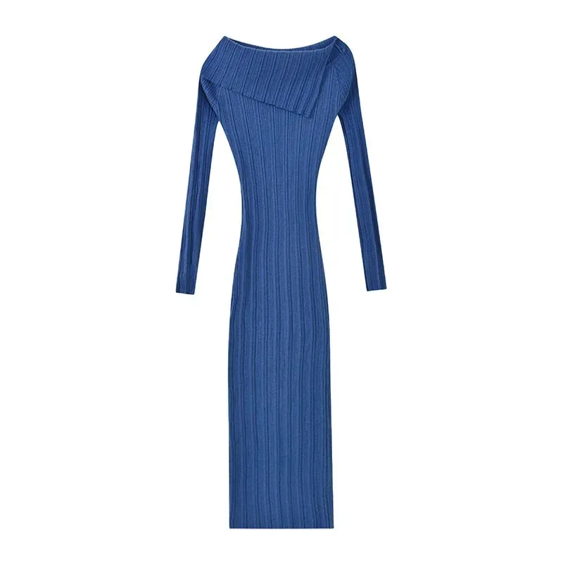 Znbbw Women's Dress  Hip Wrapped Medium Length  Thin  Waist Closed  Split Long Sleeve Straight Shoulder Dress - Image 6