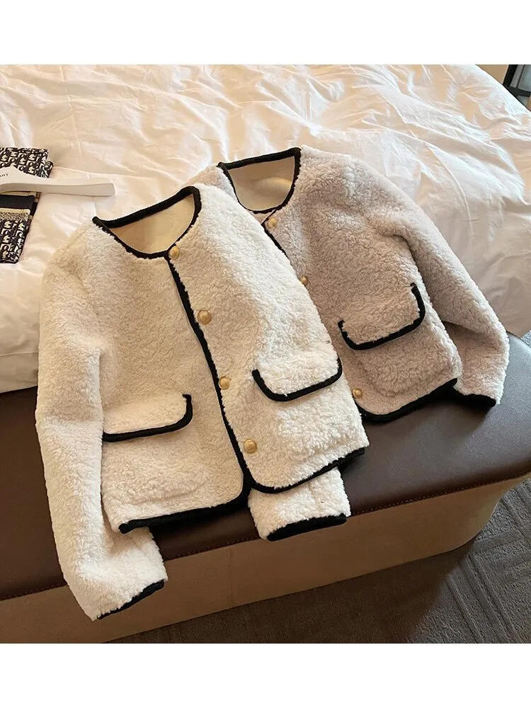 znbbw Women's Blends Wool Coats Casual Fashion All-match Korean Popular Style Outwear Long Sleeve Warm Furry Jackets Spring 2023 - Image 2