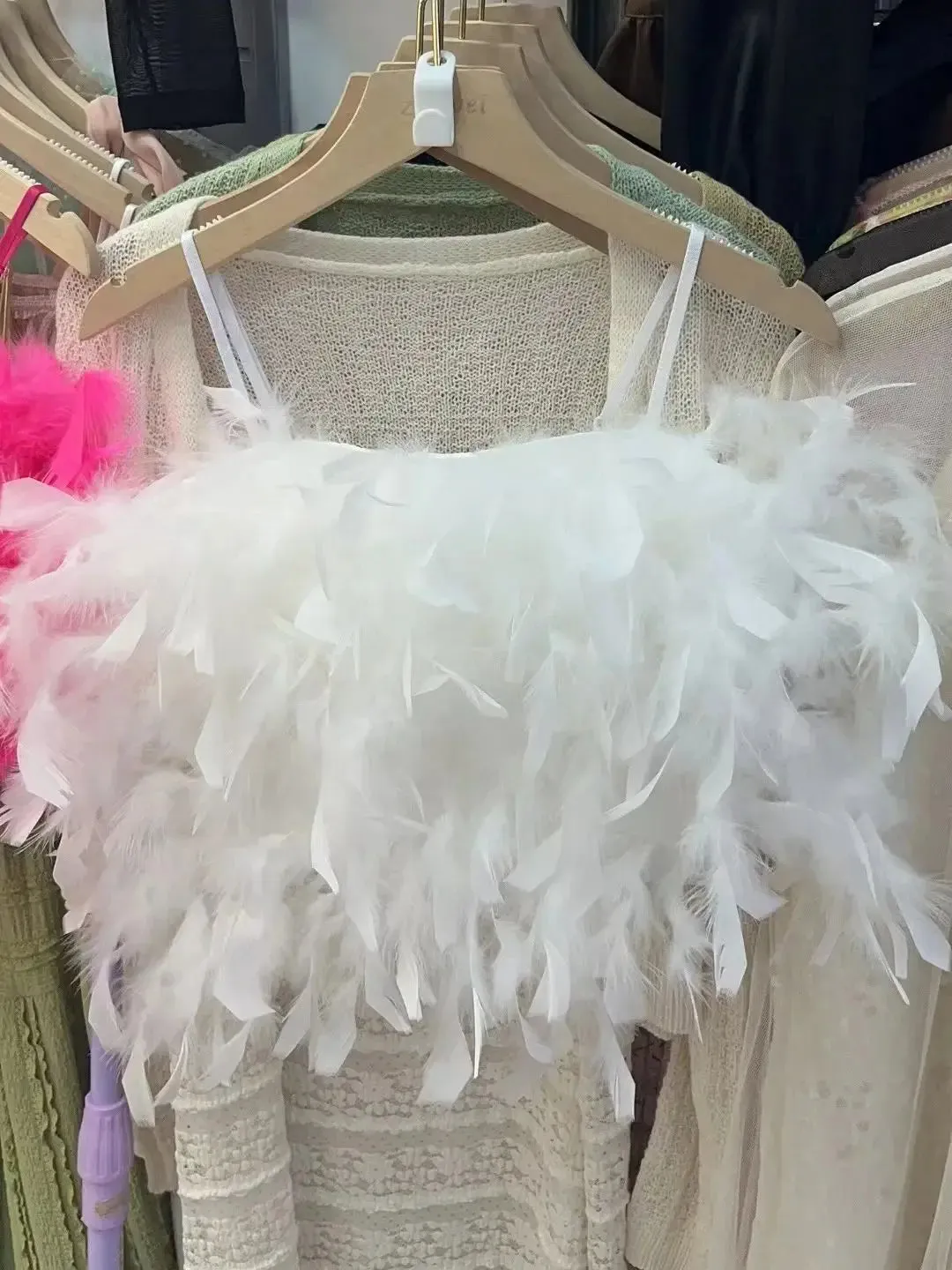 Znbbw Women's Patched Feathers Camis Crop Top Girls Stretchy Back Sweet Tanks Female Fashion Clothing - Image 5