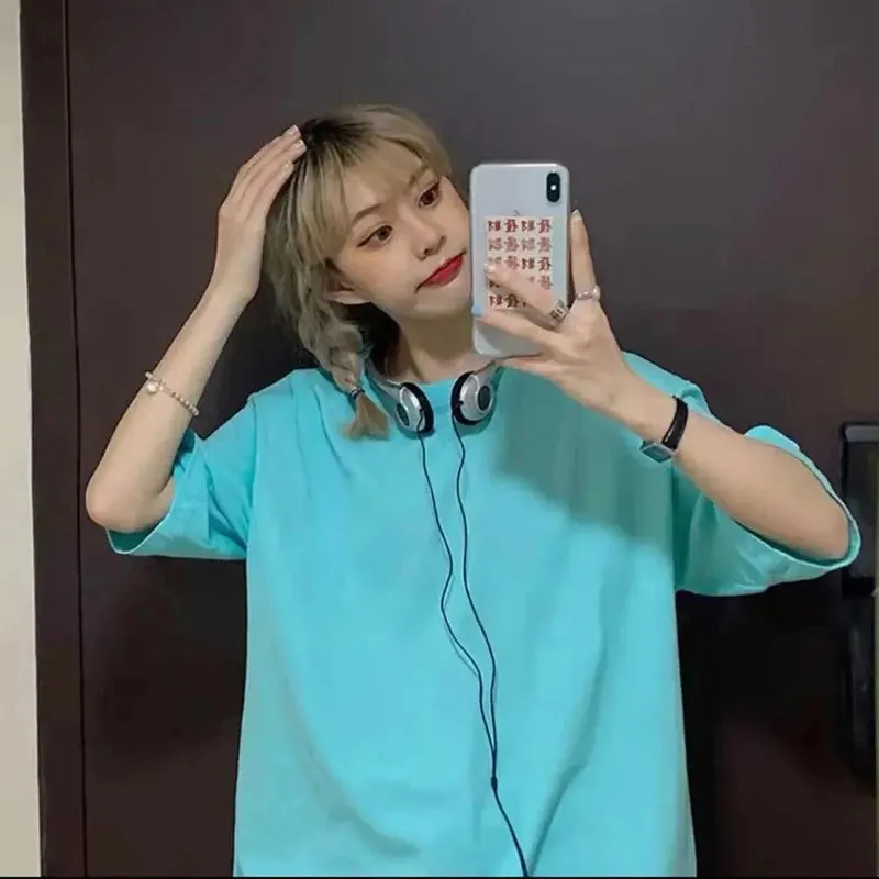 Znbbw 100% Cotton Women Korean T Shirt Fashion Casual Female Loose Summer Tops Preppy Style All Match Student Solid Color Tees - Image 6