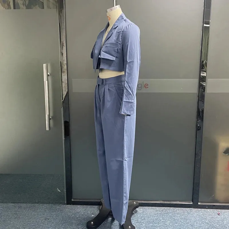 Znbbw Women Two Piece Set Autumn Fashion Solid Lapel Short Long Sleeve Loose Top Casual With Pockets Pants Sets High Streetwear - Image 5