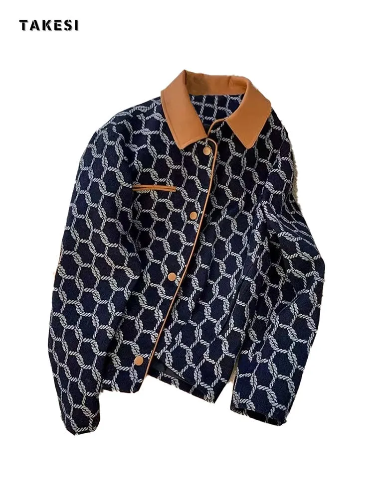 znbbw Autumn Winter Women Casual Plaid Jackets Coats Turndown Collar Pocket Veins Female Vintage Fashion Street Jacket Outerwear - Image 3